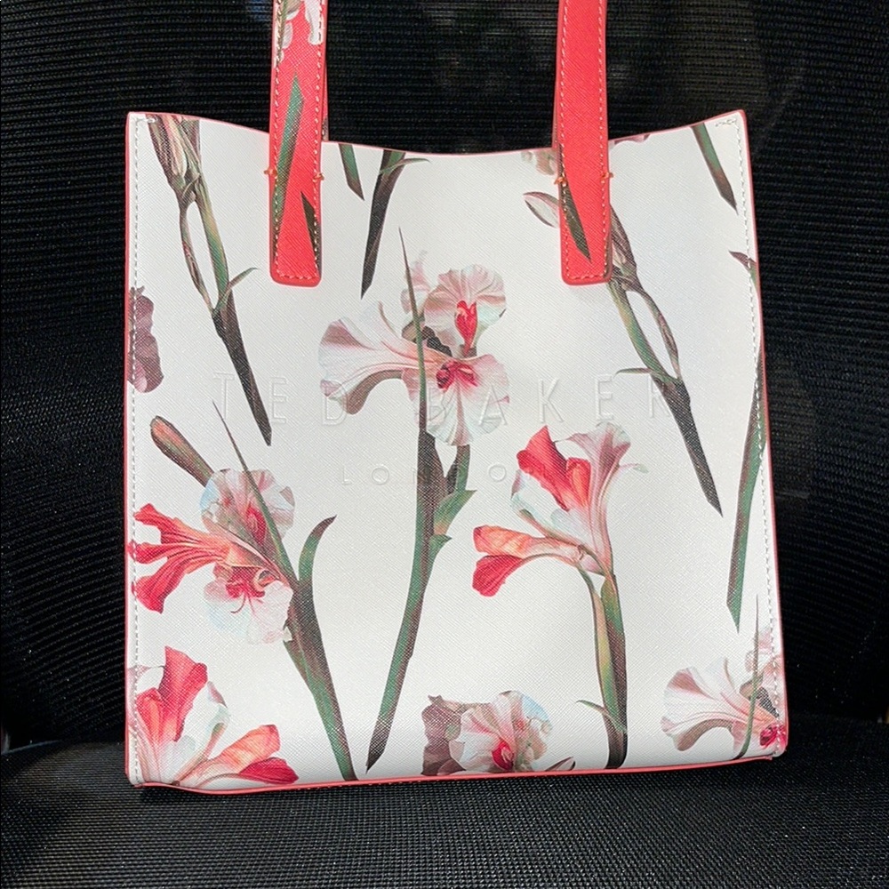 Ted Baker- NWT! White Floral Tote with Matching Pouch- Pink/Green Accents